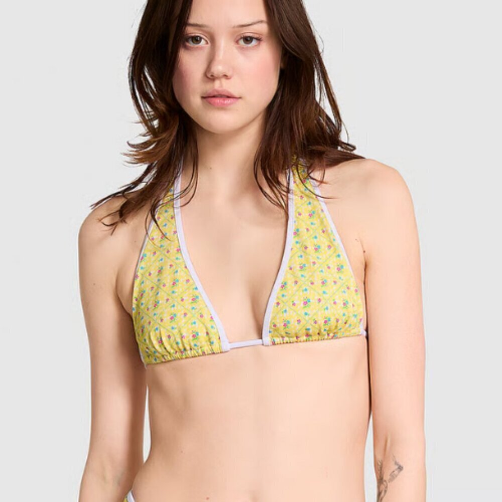 New! Frankie's Bikinis x PINK Augusta floral halter Bikini Top 1521 - Picture 8 of 9